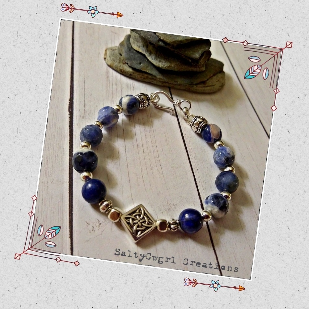 Boho Sodalite & Lapis Celtic Silver Bracelet